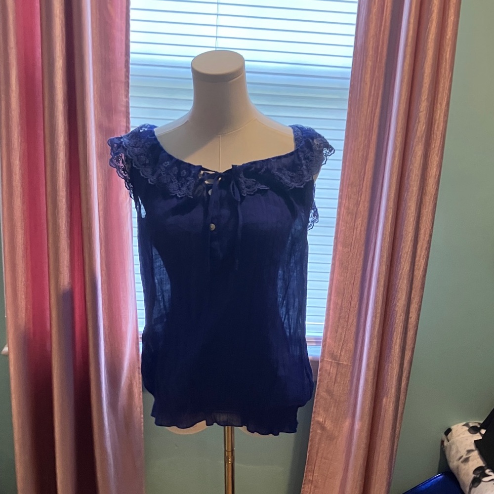 Adiva Royal Blue Lace Accent Blouse